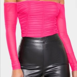 PRETTY LITTLE THING Pink Ruched Bardot Bodysuit